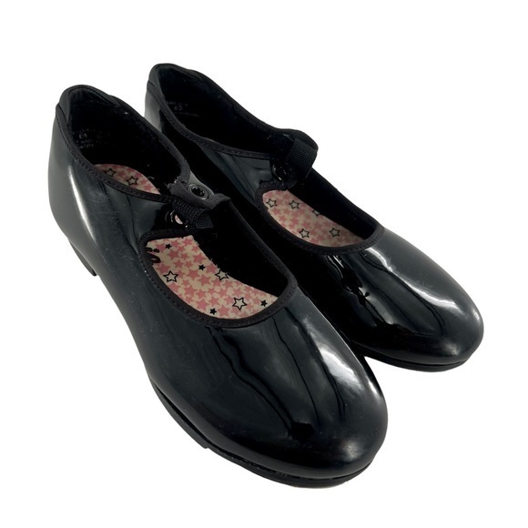 Capezio Steele Tone Tap Shiny Black Girls Tap Dance Shoes Size 1 - Picture 1 of 10